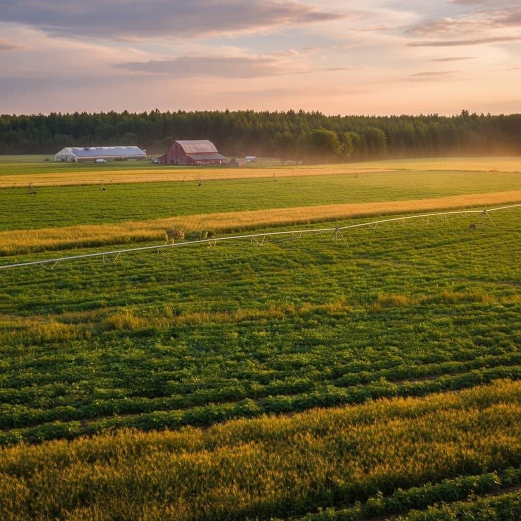 Regenerative fields with cover crops and irrigation lines